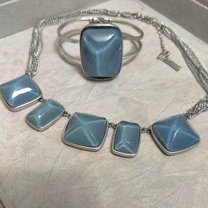 Kenneth Cole Multi-Strand Silvertone Blue Faceted Stone Necklace & Bracelet